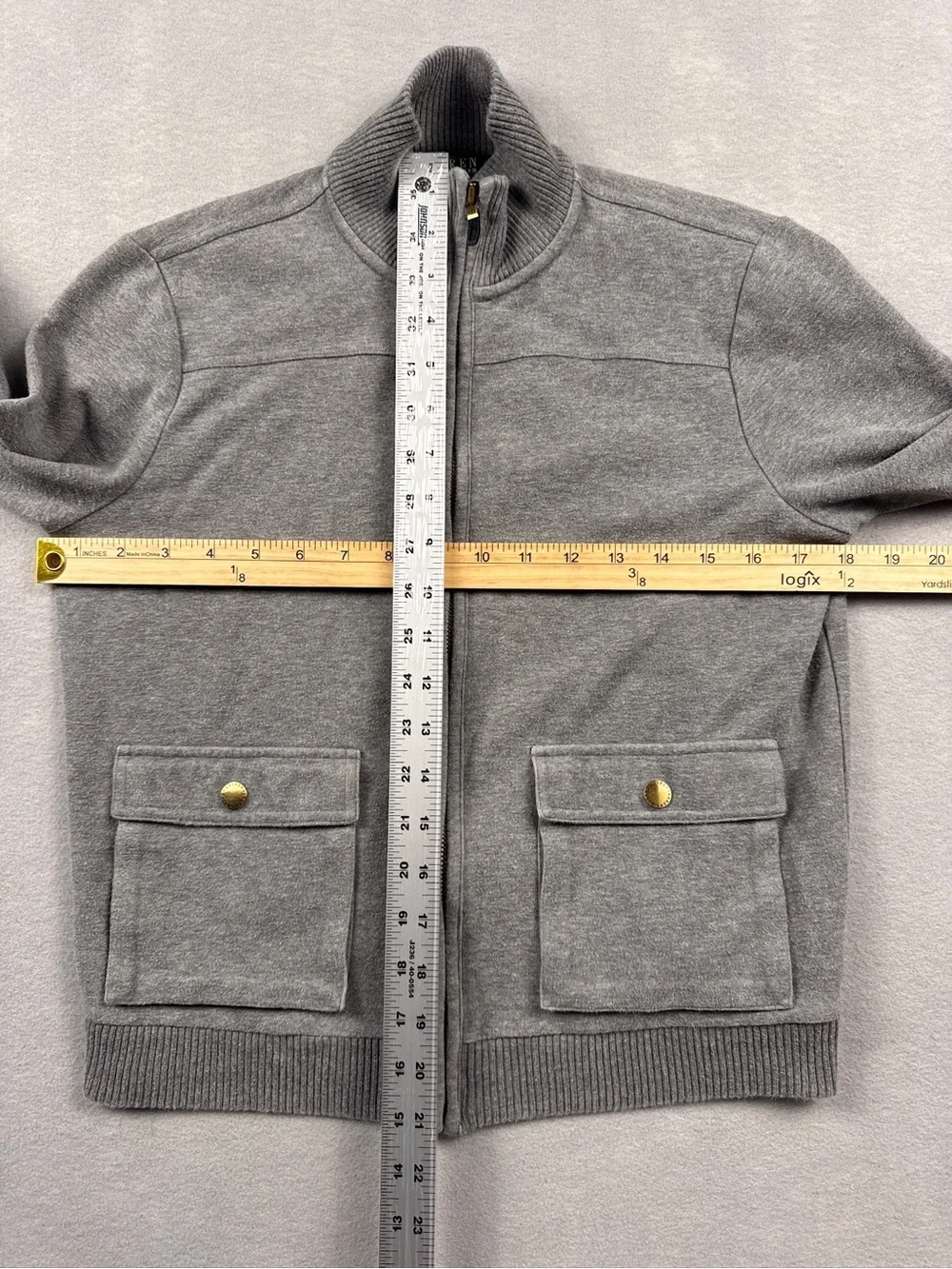 Lauren Ralph Lauren Petite Women PS Gray Cotton Knit Zip Sweater Jacket Gorp VTG
